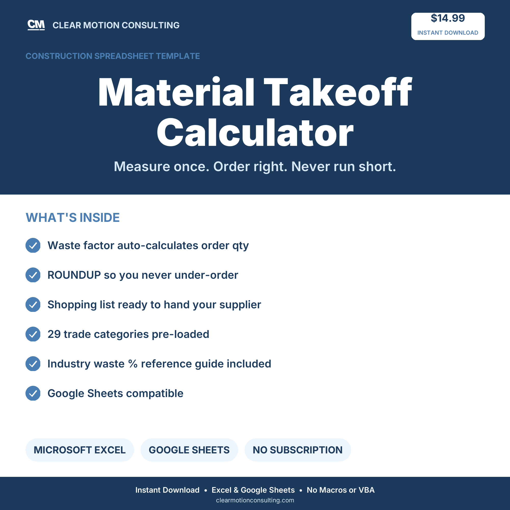 Material Takeoff Spreadsheet